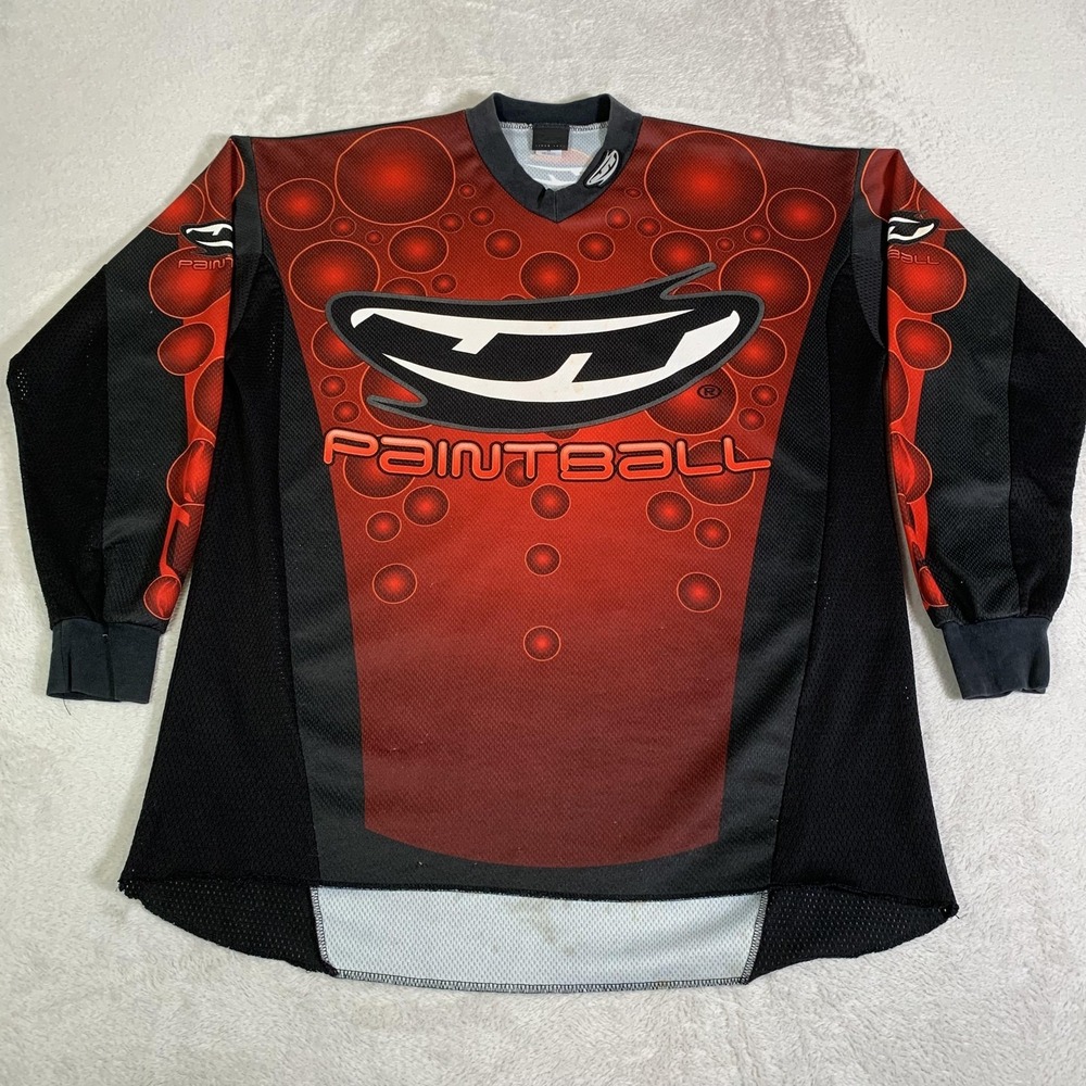 Vintage JT Racing Paintball Jersey Mens Large Red Black Long Sleeve 90s FLAWS